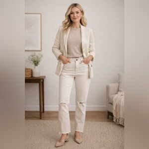 Kut From The Kloth White Denim Jeans Size12 Distressed Raw Hem Off-White